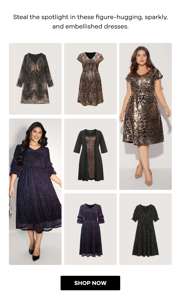 Steal the spotlight in these figure-hugging, sparkly,and embellished dresses